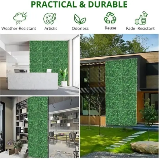24PCS 20"x20" Grass Wall Artificial Boxwood Panels Wall Hedge Decor With 100 Zip Ties image {1}