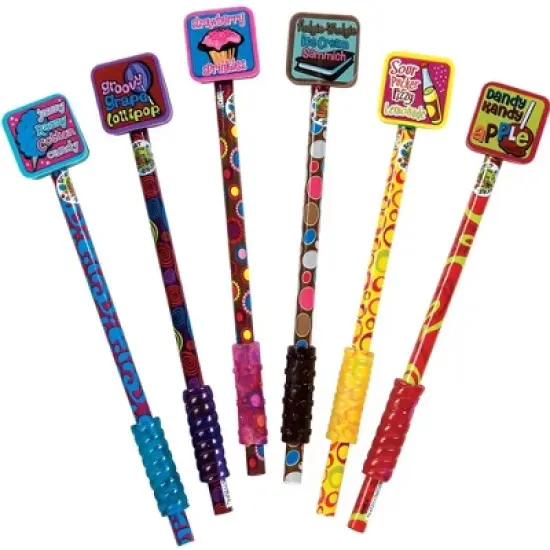 Scented Snack Pencils with Giant Erasers (6 Pack) - Fun Designs, Matching Grip, #2 HB Lead image {1}