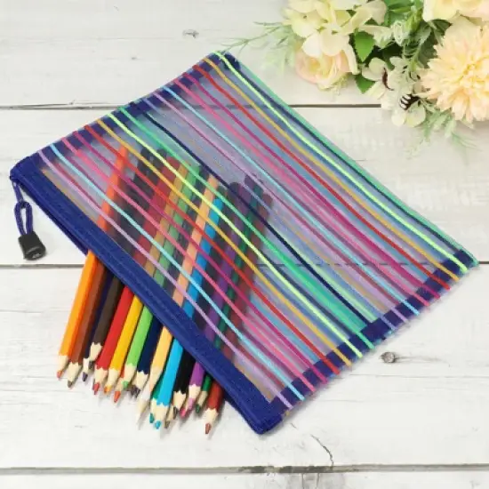 Unique Bargains Mesh Document Pencil Home Office Storage Zipper Pouches 6 Pcs image {2}
