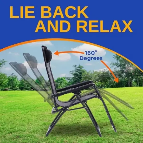 SereneLife Rattan Zero Gravity Lawn Chair - Black image {2}