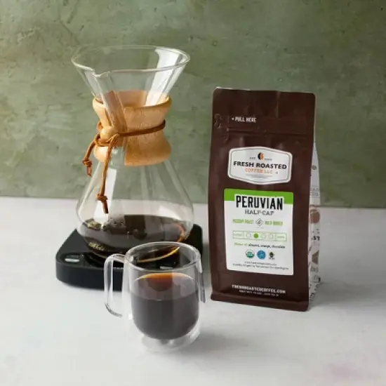 Fresh Roasted Coffee, Organic Peruvian Half Caf, Ground Coffee image {3}