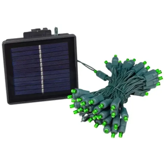 Novelty Lights 50 Light LED Solar Powered String Lights 3" Spacing Green Wire 22.5 Feet image {9}