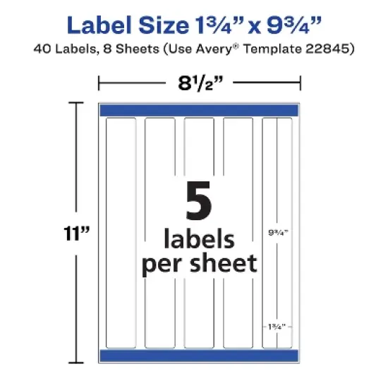 Avery Waterproof Labels, 1-1/4" x 9-3/4", Matte White, 40ct (22845) image {6}