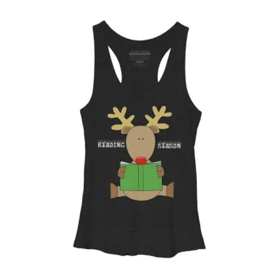 Women's Design By Humans Christmas Reading Reindeer Shirt By Galvanized Racerback Tank Top image {3}