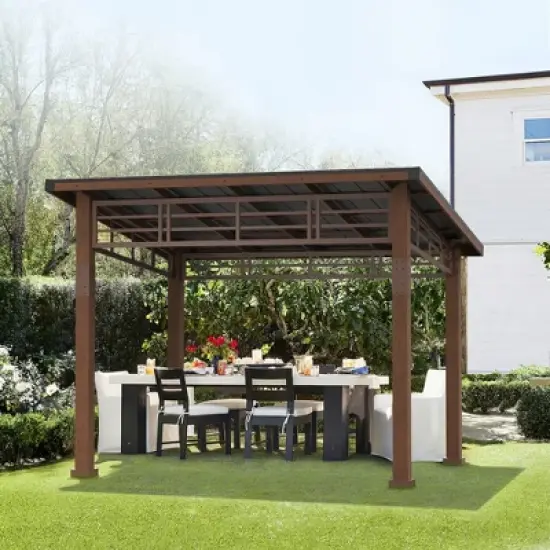 Arceso Hardtop Gazebo, Outdoor Pergola with Metal Roof, Wooden Frame & Permanent Patio Canopy, Pavilion Grill Gazebo for Patio, Backyard, Garden image {8}