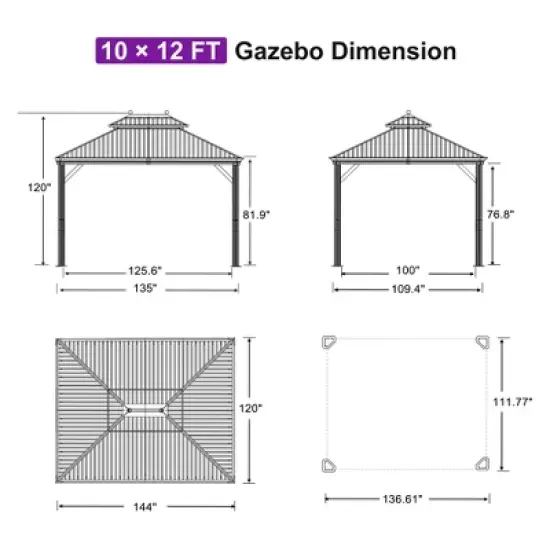 PURPLE LEAF Outdoor Hardtop Gazebo Canopy for Patio Deck Backyard Heavy Duty Outside Sunshade with Netting and Curtains image {11}