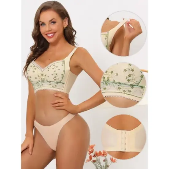 Allegra K Women's Wirefree U Back Adjustable Straps Lace Full Coverage Padded Minimizer Bra image {2}