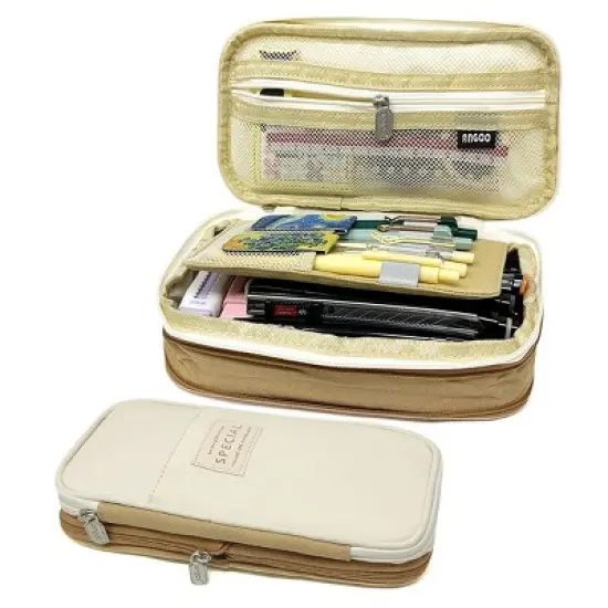 Wrapables Large Capacity Pencil Case, Expandable Pencil Pouch for Stationery Tools, Khaki image {6}