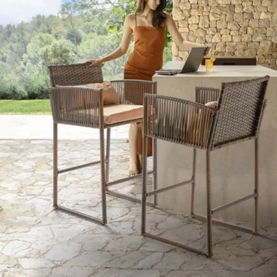 Patio 3-Piece Wicker Outdoor Bistro Set with Cushions image {2}