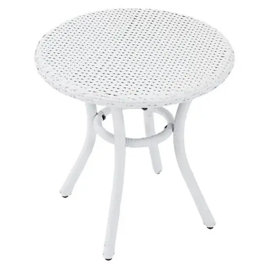 Crosley Palm Harbor Outdoor Wicker Round Side Table in White image {1}