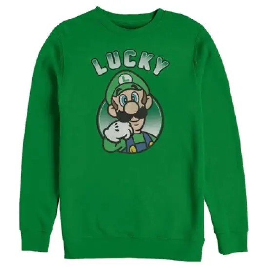 Men's Nintendo Super Mario St. Patrick's Day Lucky Luigi Retro Sweatshirt image {3}