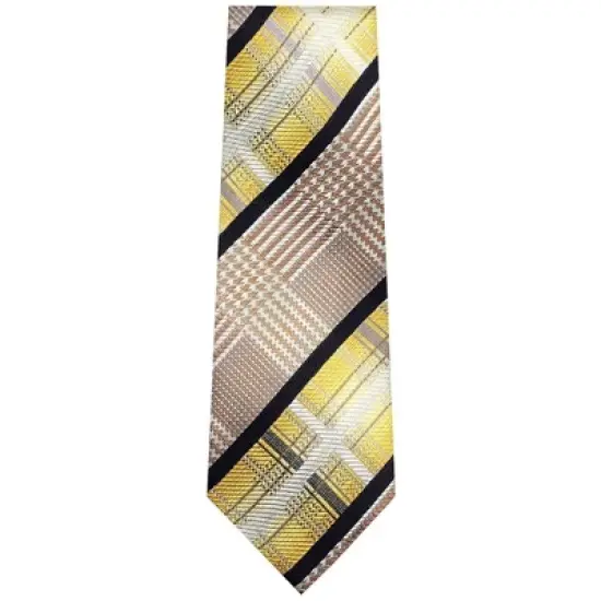 TheDapperTie Men's Yellow And Brown Stripes Necktie with Hanky image {1}