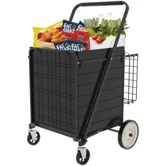 Shopping Cart with Shelf,Grocery Cart on Wheels, Foldable Utility Shopping Carts with 360&deg; Rolling Swivel Wheels for Groceries Laundry image {11}