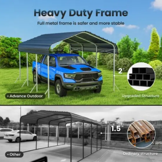 XBRIGH 12x20 Ft Carport, Heavy Duty Metal Car Port, All-Weather Protection, Easy Assembly for Cars, Trucks, Boats, Tractors, and Outdoor Storage image {2}