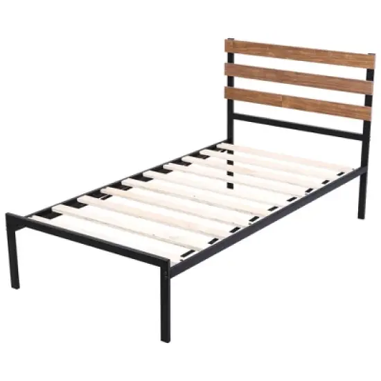 Costway Twin Size Metal Platform Bed Frame Mattress Foundation wooden Headboard image {11}