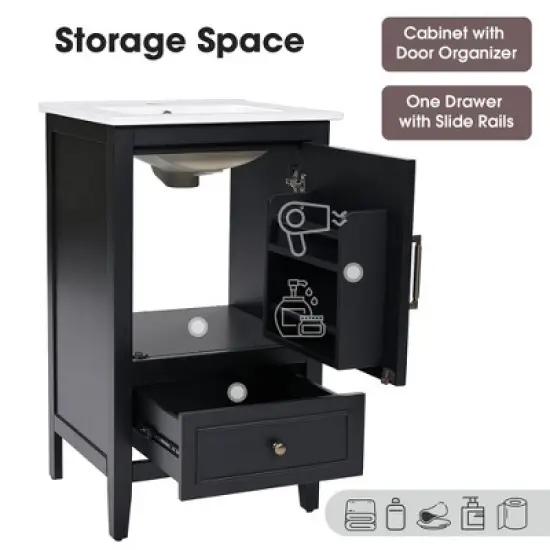 Modern Bathroom Vanity with Ceramic Sink, Bathroom Cabinet with Drawers, Solid Acacia Wood Frame and MDF Board - ModernLuxe image {4}