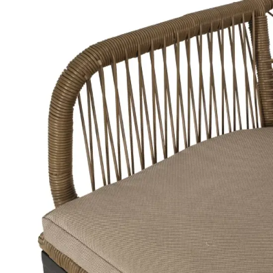 Russel 3pc Outdoor Wicker 2 Seater Chat Set - Light Brown/Beige - Christopher Knight Home image {9}