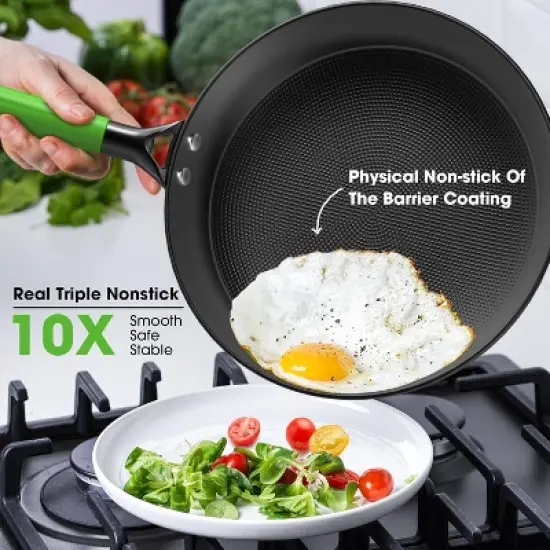 imarku Non Stick Frying Pan, Frying Pan Set with Lids, Nonstick Cast Iron Skillets, Frying Pans Nonstick with Lid Cast Iron Pan with Stay Cool Handle image {1}