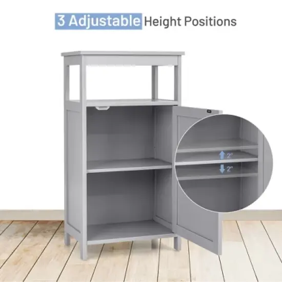 Bathroom Wooden Floor Cabinet Multifunction Storage Rack Organizer Stand Grey/White image {4}