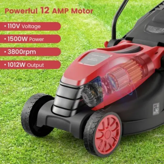 Tangkula Electric Lawn Mower 2-in-1 Versatile Corded Lawn Mower with Grass Collection Box 12 AMP Motor Red image {4}