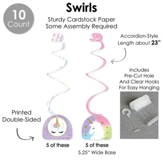 Big Dot of Happiness Rainbow Unicorn - Magical Unicorn Baby Shower or Birthday Party Supplies Decoration Kit - Decor Galore Party Pack - 51 Pieces image {3}