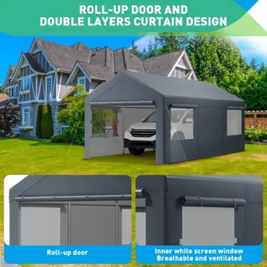 Carport, Car Canopy, Portable Garage, Easy to Assemble, Carport Canopy 10x20FT Heavy Duty for Car, Bike, Boat, Party image {3}