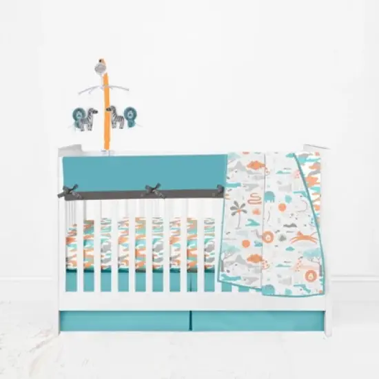 Bacati - Solid Aqua/Orange/Gray Solid Crib Rail Guard Cover set of 2 Small Side image {2}