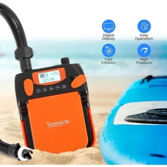 SereneLife High Pressure SUP Air Pump - Black & Orange image {5}