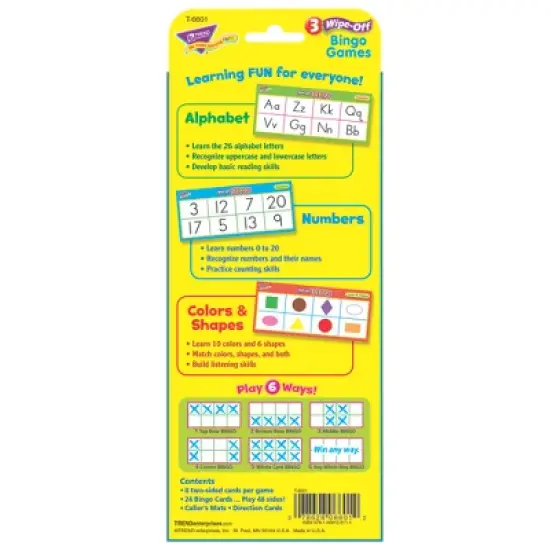 TREND Alphabets, Number, Shapes and Colors Wipe-Off Bingo Cards, 3 Packs image {5}