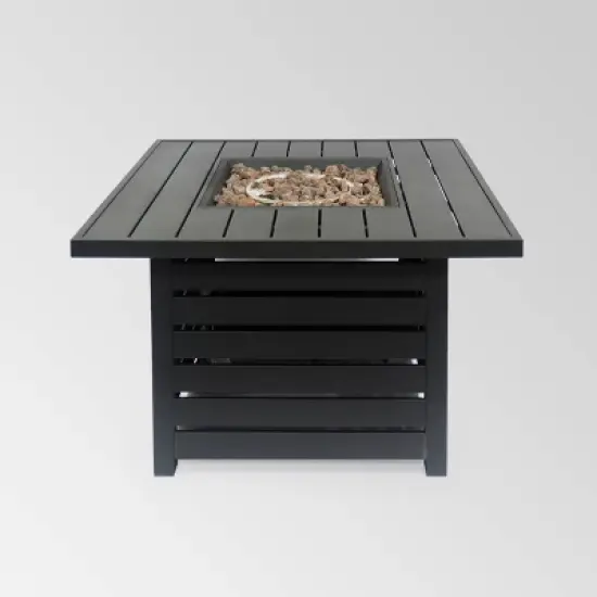 Rene Square 39.25" Iron Gas Fire Pit Matte Black - Christopher Knight Home image {1}