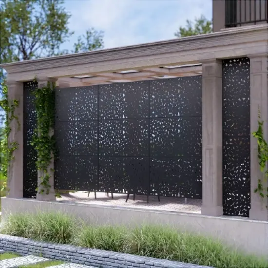 Wooakway 72 in. H x 47 in. W Outdoor Rectangle Metal Privacy Screen Garden Fence Panel Freestanding Patio Decorative Screen for Yard image {2}