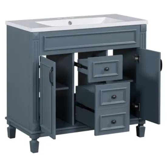 Whisen 36 in. Bathroom Storage Cabinet Bathroom Vanity with Top Sink and 2 Drawers image {6}
