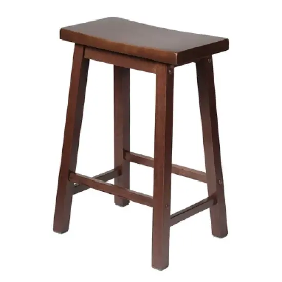 PJ Wood Classic Saddle-Seat 24'' Tall Kitchen Counter Stool for Homes, Dining Spaces, and Bars with Backless Seat, 4 Square Legs, Walnut (3 Pack) image {2}