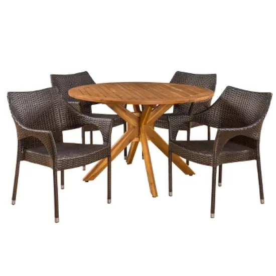 Natividad 5pc Acacia & Wicker Dining Set - Teak/Brown - Christopher Knight Home image {1}
