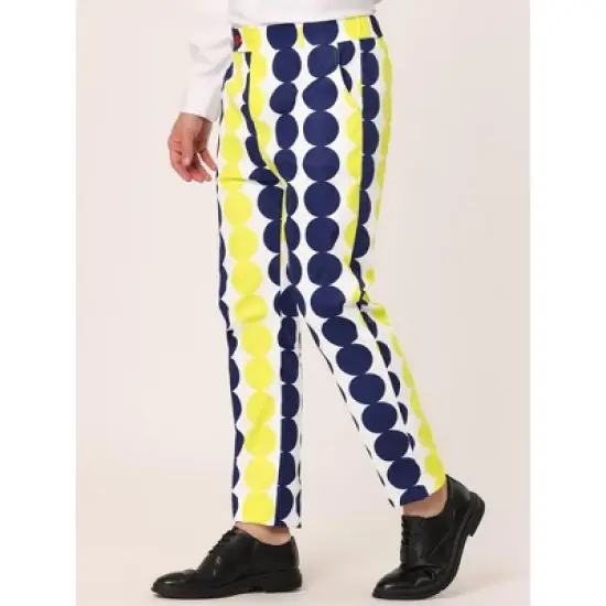 Lars Amadeus Men's Casual Geometric Printed Color Block Flat Front Dress Pants image {1}