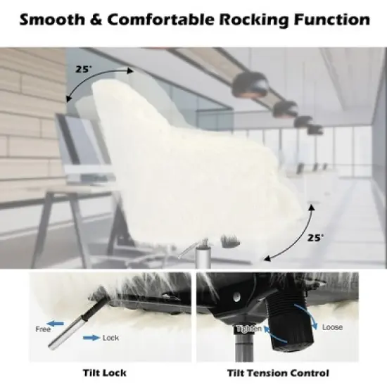 Costway Synthetic Swivel Office Chair Adjustable Task Chair Fluffy Vanity Chair image {5}