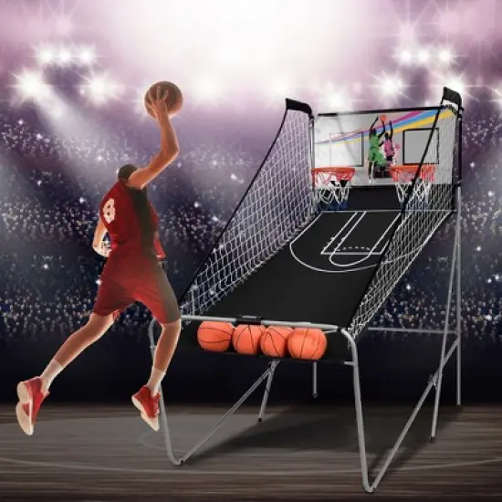 Costway Dual LED Electronic Shot Basketball Arcade Game with 8 Game Modes 4 Balls Foldable Grey/White image {7}
