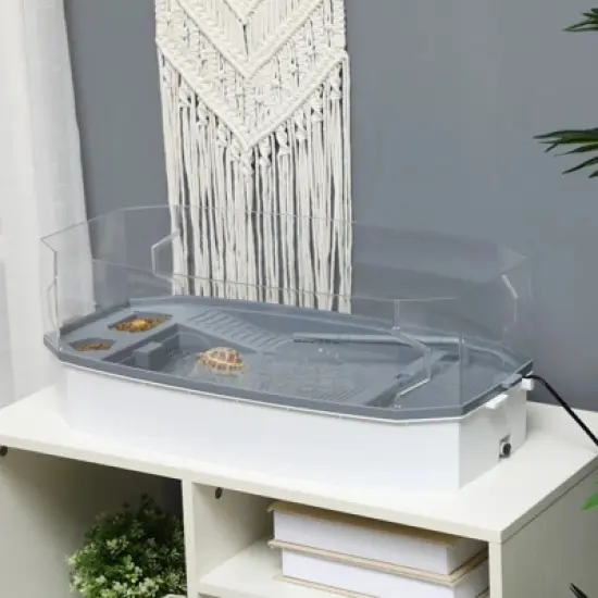 FURNIinspire Turtle Tank Kit Turtle Aquarium with Basking Platform Water Pump Filter Layer Design Full View Visually Reptile Habitat, 24.5"*12.25"* 9" image {2}