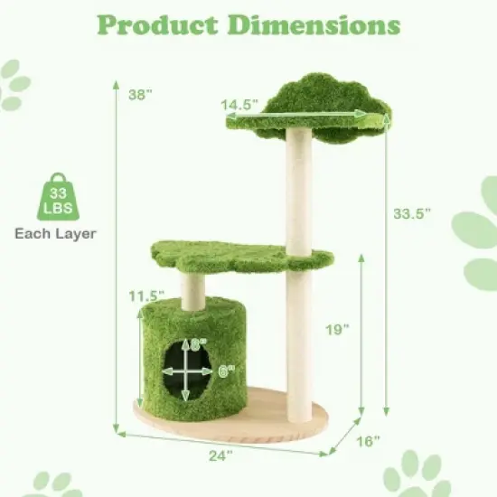 Costway 38" Cute Cat Tree Cat Condo Furniture with Fully Wrapped Sisal Scratching Posts image {2}