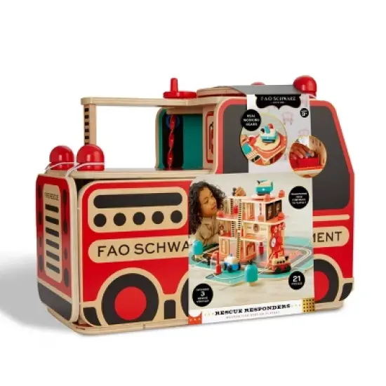 FAO Schwarz Rescue Responders Wooden Fire Station Playset - 21pcs image {8}