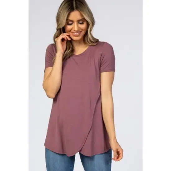 PinkBlush Mauve Layered Wrap Front Maternity Nursing Top image {8}