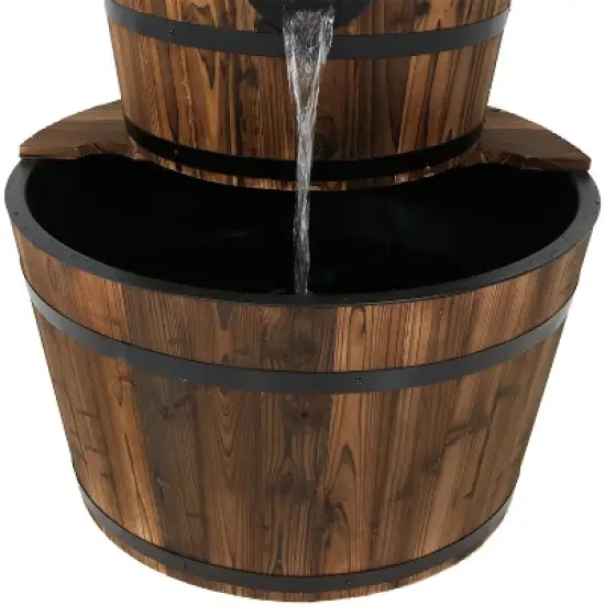 Sunnydaze 34"H Electric Fir Wood 2-Tier Farmhouse Barrel with Metal Decorative Hand Pump Outdoor Water Fountain image {5}
