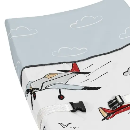 Sweet Jojo Designs Boy Changing Pad Cover Airplane Red Blue and White image {2}
