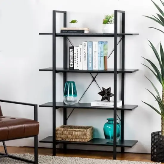 Modern Industry Metal/Wooden 4 Tier Bookcase with Shelves - Glitzhome image {1}