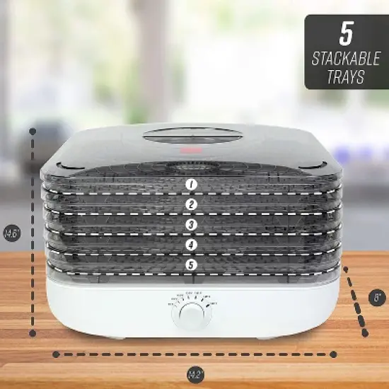 Ronco Turbo EZ-Store 5-Tray Dehydrator with Convection Air Flow, Food Preserver Adjustable Temperature Control, Quiet Operation image {1}