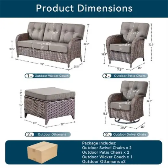 7 Pieces Gymojoy Sofa Chairs Ottoman with Swivel Chairs image {1}