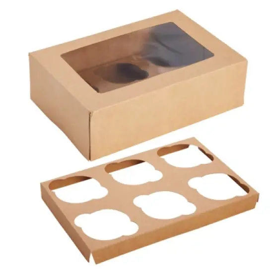 Juvale 24 Pack 6 Count Cupcake Boxes with Windows, To Go Containers for Bakery, Desserts, Muffins (Kraft Paper, 3.7x4.2x3.7 in) image {6}
