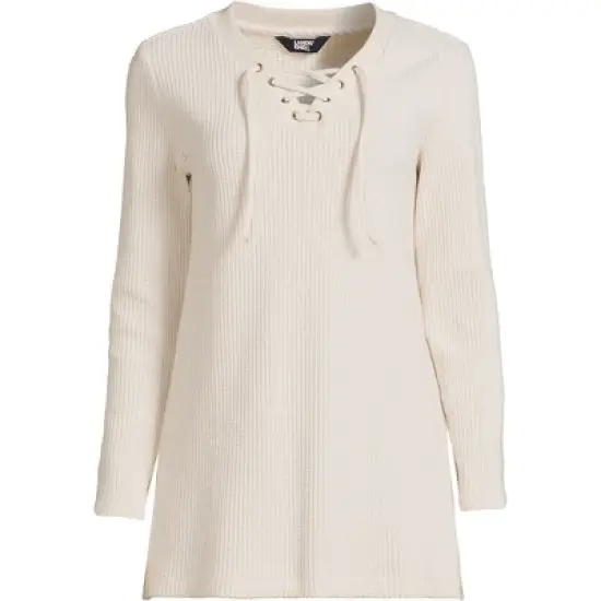 Lands' End Women's Long Sleeve Waffle Knit Lace Up Tunic image {6}