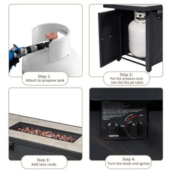 Tangkula 9 PCS Outdoor PE Rattan Wicker Sectional Sofa with 42" 60,000 BTU Gas Fire Pit Table Space-Saving Conversation Set with Storage Box Black image {5}