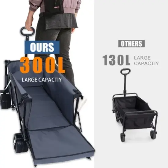 YONWAY Heavy-Duty Collapsible Utility Wagon with Expandable Tailgate,All-Terrain Beach Wheels,Adjustable Handlefor Outdoor,Beach Gear,Gray image {3}